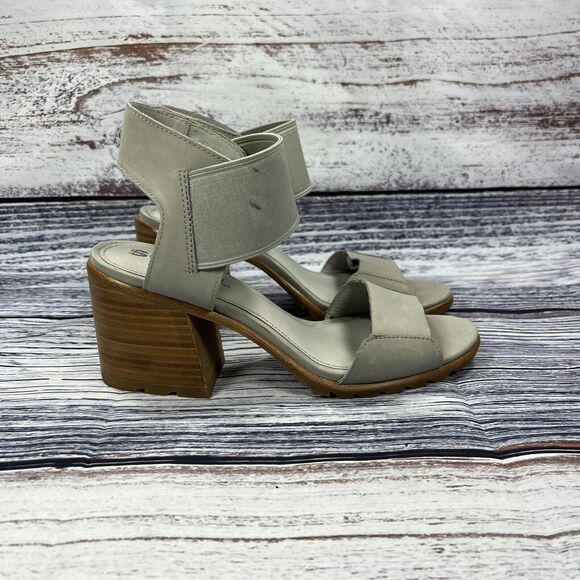 Sorel Nadia Heeled Sandals Elastic Ankle Strap Dove Gray Leather Shoes Women’s 9 - Picture 1 of 8